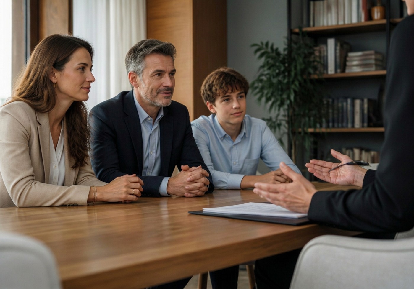 Une famille conseillée par une avocate en droit de la famille